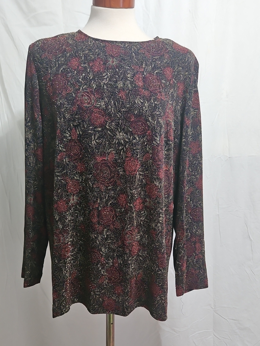 Positive Attitude Black & Red Metallic Floral Knit Top